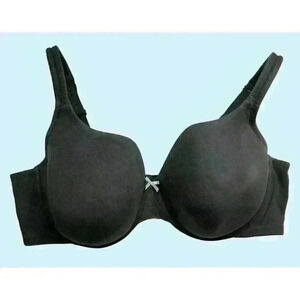 Cacique Lightly Lined T Shirt bra 46DD bow underwired black